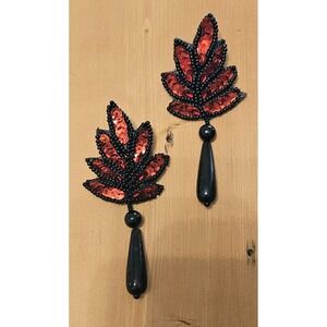 VINTAGE‎ Sequin Leaf Dangle Earrings Statement Beaded Drop Earrings Party